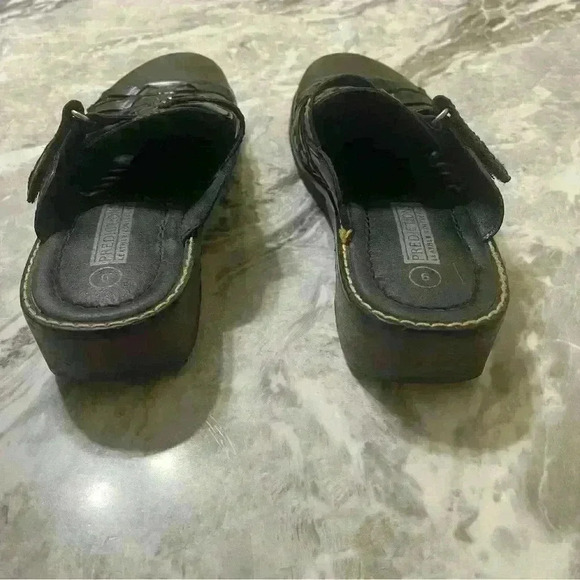 VTG PREDICTIONS Y2K LEATHER WOMENS MULES SHOES Sz 9 BLACK WEAVE CHUNKY EXCELLENT - Picture 10 of 10